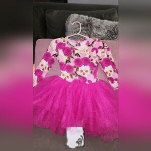 Floral Skull Dress with Pink Tulle Skirt